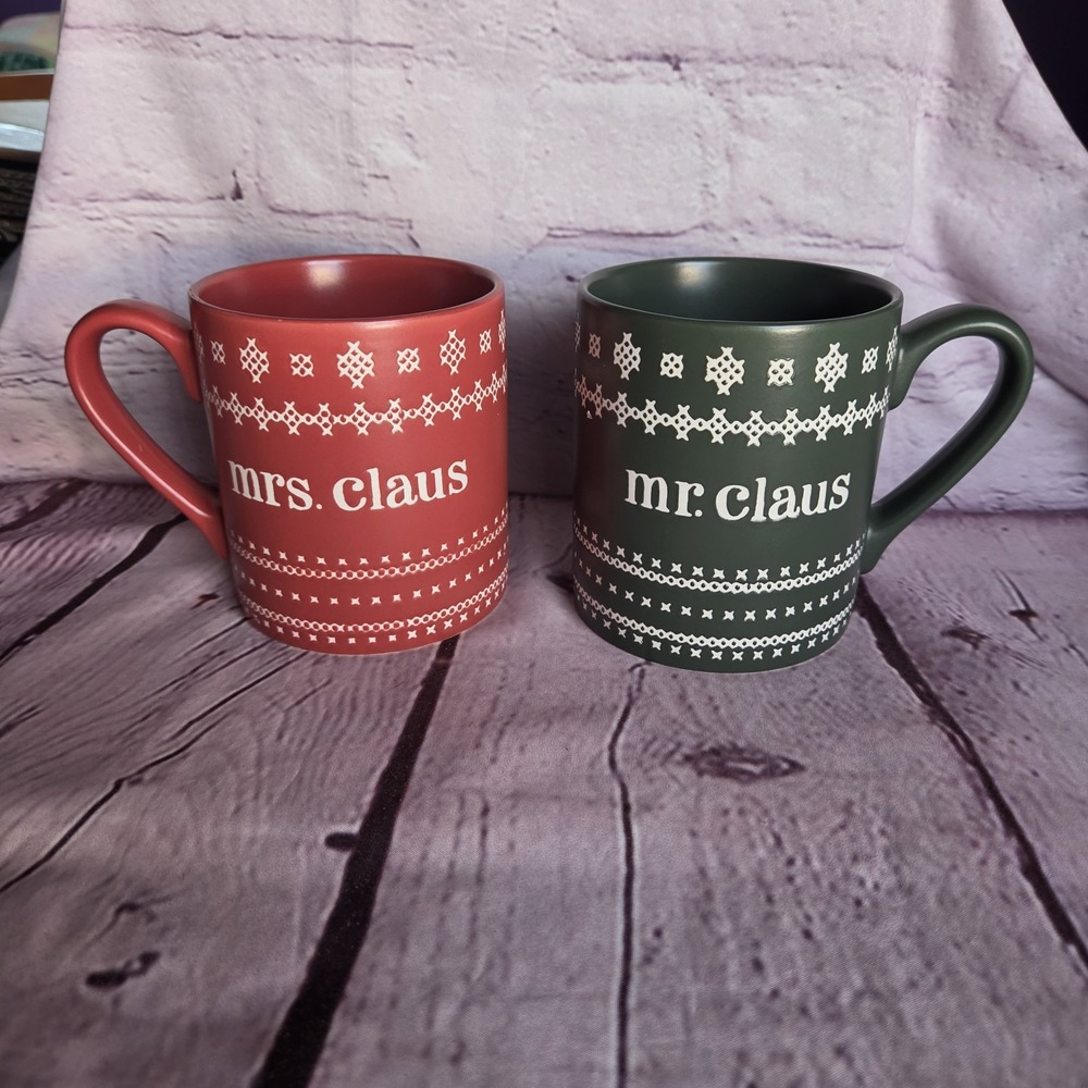 Threshold Christmas Mrs & Mr Claus Red Green Coffee Mug Holiday Collection